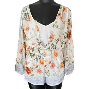 Joie Kiora Silk Floral Romper with Wide Sleeves Multicolor Size XS